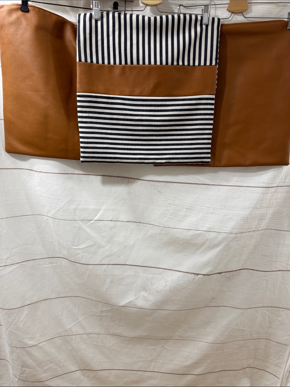 Bundle 3-Striped Black & White + Cognac Faux Leather pillowcase covers 20" x 20"